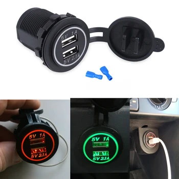 Dual USB Auto Lādētāju Strāvas Kontaktligzdai 12V 24V 1A / 2.1 Auto, Laivu LED Gaismas Lādētāju Ipad un iphone Zila Sarkana Zaļa, Oranža, balta