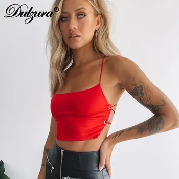 Dulzura satīna sieviešu kultūru augšējās tvertnes pārsējs mežģīnes up bodycon sexy backless streetwear puse 2020. gada vasaras drēbes puse elegants