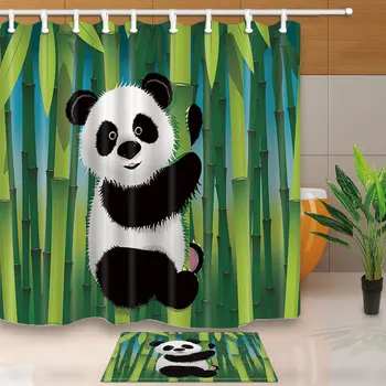 Dušas Aizkari Gudrs Panda Zaļā Bambusa Vannas Aizkari ūdens un Pelējuma Apliecinājums, Ar 12 Āķi Mazgājams Eco-Friendly