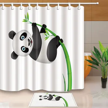 Dušas Aizkari Gudrs Panda Zaļā Bambusa Vannas Aizkari ūdens un Pelējuma Apliecinājums, Ar 12 Āķi Mazgājams Eco-Friendly