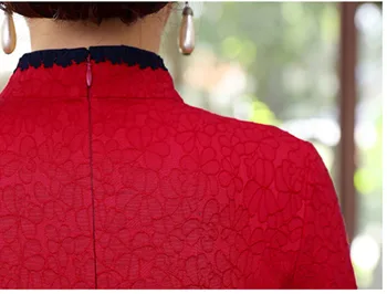 Dāmas Mežģīņu Blūze Cheongsam Blūze Sarkanā Mežģīņu Qipao Krekls Austrumu Topi Slim Tradicionālā Ķīniešu Retro ķīniešu Stila Apģērbu