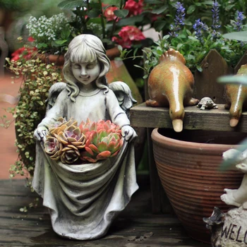 Dārza Cute Angel Girl Velkot Svārki Statuja Pagalmā, Balkons Figūriņas Mājas Interjera Dekori Eiropas Eņģelis Rakstzīmes Puķu Pods