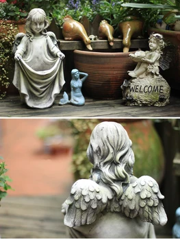 Dārza Cute Angel Girl Velkot Svārki Statuja Pagalmā, Balkons Figūriņas Mājas Interjera Dekori Eiropas Eņģelis Rakstzīmes Puķu Pods