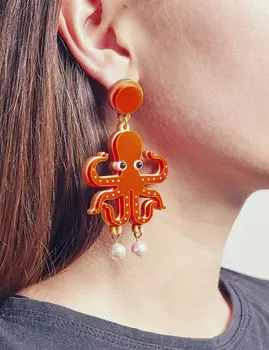 Dīvaini, Astoņkāji Akrila Pērļu Auskari Sievietēm Sarkanā Kuloni Ģeometriskā Jautri Auskari Cool Cool Dzīvnieku Rotaslietas Vairumtirdzniecības Rotaslietas