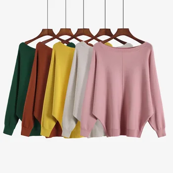 Džemperi, Sievietēm, Slash Kakla Džemperi Ar Garām Piedurknēm Tīrtoņa Krāsu Sieviešu Džemperis Rudens Modes Pamata Top Mīksts Trikotāžas Apģērbs