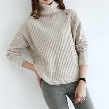 Džemperis sievietēm augstu uzrullētu apkakli kašmira džemperis trikotāžas džemperis sievietēm sweter modes džemperi 2020 