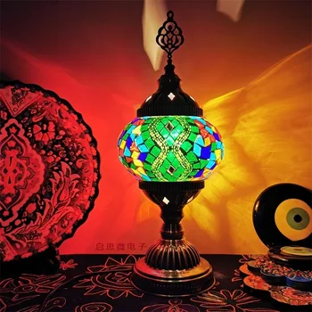 E14 Jaunākās Vidusjūras stilā Art Deco turku Mozaīkas Galda Lampa Handcrafted mozaīkas Stikla romantiska gulta gaismas