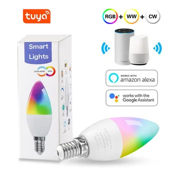 E14 Smart WiFi Spuldze RGB 5W+W+C Aptumšojami LED Lampas, 110-240V AC Taimeris Balss Kontroles Burvju Spuldzes Mājas Āra Dekoru