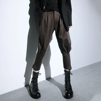[EAM] Augsti Elastīgs Viduklis Vintage Black Kroku Harēma Vilnas Bikses Jaunas Loose Fit Bikses Sieviešu Modes Jūra Pavasara Rudens ir 2021.