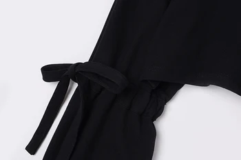 [EAM] Loose Fit Black Banage Liels Īss Krekls Jaunu Kapuci ar garām Piedurknēm Sievietēm Lielo Izmēru Modes Jūra Pavasara Rudens ir 2021. 1Z544