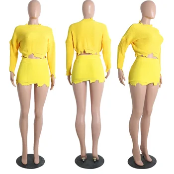 Echoine Modes Divi Gabali Uzstādīt Dobi No O-veida kakla garām Piedurknēm Kultūraugu Top + Mini Kleita tīrtoņa Krāsu Tracksuit Sieviešu Tērpiem, 5 Krāsu