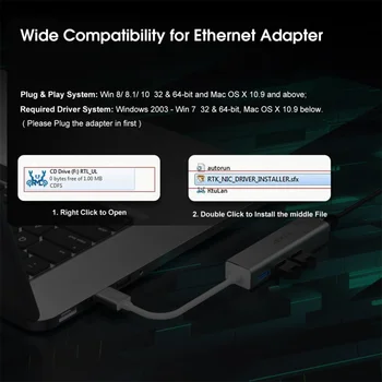 EDUP USB Type C HUB USB 3.0 RJ45 Adapteri Thunderbolt 3 Doks DATORU, Portatīvo Datoru Ethernet Piederumi USBC 3.1 Sadalītājs