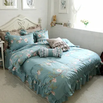 Eiropas jauno kokvilnas gultasveļas komplekts pastorālo drukāt savirmot sega sedz, romantisku gultas svārki kvalitātes pakaiši mājas tekstila gultas pārklāji
