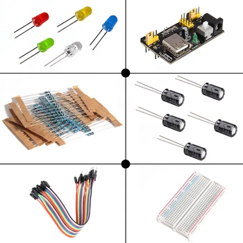 Elektronisko Komponentu komplekts ar Barošanas Modulis, Breadboard, Rezistors, Kondensators, LED, Potenciometrs, lai Arduino