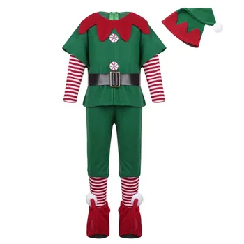Elf kostīms bērniem/pieaugušajiem Ziemassvētku Santa Klausa Tērpu Ģimenes Zaļā Elfs Cosplay Kostīmi Karnevāla Puses Piegādes Weihnachtself