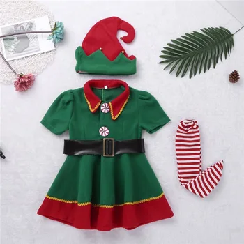 Elf kostīms bērniem/pieaugušajiem Ziemassvētku Santa Klausa Tērpu Ģimenes Zaļā Elfs Cosplay Kostīmi Karnevāla Puses Piegādes Weihnachtself