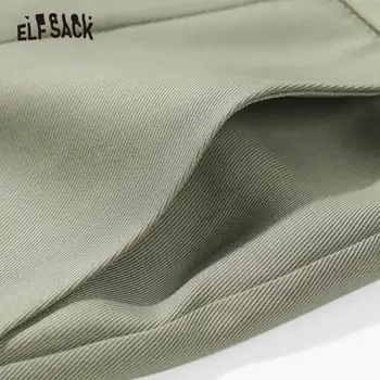 ELFSACK Melns Ciets Taisni Gadījuma Kabatas Sieviešu Bikses,2020. Gada Rudenī ELF Tīra Augsta Vidukļa korejiešu Sieviete,Pamata Ikdienas Safari Bikses