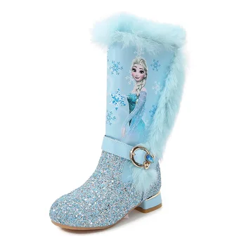 Elsa princese bērniem, augsta jaunas ziemas zābaki meitenēm, saldēti zābaki Zīmolu Bērnu virs ceļgala zābaki meitenēm sniega kurpes rozā, zilā