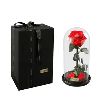 Enchanted Rožu Roku darbs Konservēti Rožu Stikla Kupola uz Koka Bāzes, Pieauga par Ziemassvētkiem ,Valentīna Dienai