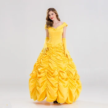 Fantasia Halloween Cosplay Pieaugušo Princese Dzeltens Kostīms Gara Kleita Sievietēm Dienvidu Skaistuli un Briesmoni Kostīms
