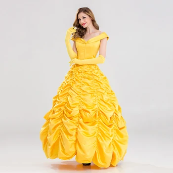 Fantasia Halloween Cosplay Pieaugušo Princese Dzeltens Kostīms Gara Kleita Sievietēm Dienvidu Skaistuli un Briesmoni Kostīms
