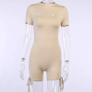 Fitnesa Streetwear Playsuit Bodycon Atpakaļ Rāvējslēdzēju, Mežģīnēm Līdz Sexy Romper 2020. Gada Vasaras Rudens Dāma Elegants Apģērbs, Sporta Apģērbu Bodysuit