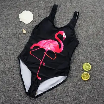 Flamingo Print Viengabala Peldkostīms Sieviešu 2019 Sexy Black Peldkostīmi Push Up Polsterēta Peldvietās Peldēties Uzvalku Augsta Vidukļa Sievietēm, Monokini