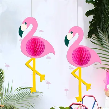 Flamingo Šūnveida Partijas Apdare Papīra Salveti Ventilators Ziedi Papīra Laternas, Tropu Rozā Hawaii Dzimšanas Dienu, Loga, Griestu Dekori