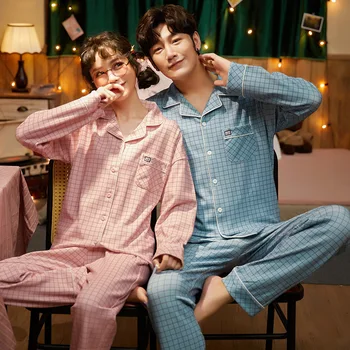 Foply Pāris Pidžamas Komplekts Rudens Jaciņa Pidžamas, Sieviešu un Vīriešu Pidžamas ar garām Piedurknēm Sleepwear Lounge Pijama Plus Lieluma Pidžamas