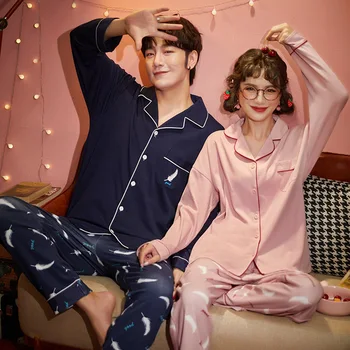 Foply Pāris Pidžamas Komplekts Rudens Jaciņa Pidžamas, Sieviešu un Vīriešu Pidžamas ar garām Piedurknēm Sleepwear Lounge Pijama Plus Lieluma Pidžamas