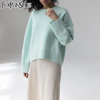 FORYUNSHES džemperi sieviešu modes Zaudēt Gadījuma Adīti Džemperi Cietā garām Piedurknēm Rudens ziemas retro džemperis, džemperi sieviete
