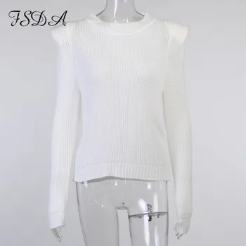 FSDA garām Piedurknēm Ikdienas Džemperis Sieviešu Mode Rudens Ziema Ir 2021. Trikotāžas Džemperis Top Baltā O Kakla Džemperis Melnā Brīvs