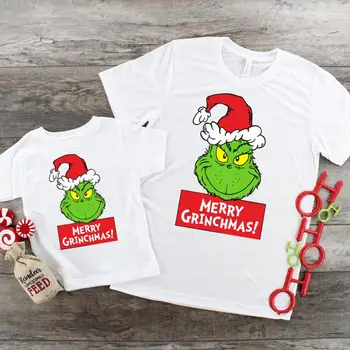 Funny Ziemassvētku Grinch Drukāt Ģimenes Atbilstošas Drēbes, T-kreklu Tētis Daught Dēls Pielāgota Nosaukums DIY Tshirt Bērniem Toddler T Krekls