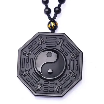 FYJS Unikālo Black Obsidian Yin Yang Astoņas Trigrams Kulons ar rokām Darinātas Krelles, Ķēde, Kaklarota, Klasiska Stila Rotaslietas