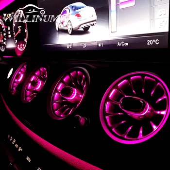 Gaisa Kondicionēšanas Apkārtējā Gaisma Mercedes Benz W213 Priekšā Turbīnas Gaisa Izplūdes 64 Krāsas, Auto Ventilācijas Ieplūdes Centra Konsole Gaismas