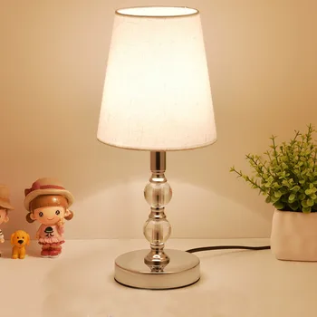 Galda Lampas Kristāla Gultas Lampa Ziemeļvalstu Mini LED Galda Lampu, Lai Guļamistabā, viesistabā, Bērnu Istabā Grāmatu plaukts Linu Auduma E27 ES Plug