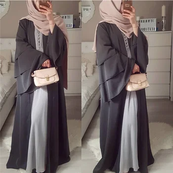 Gara Šifona Musulmaņu Abayas Kleita Sievietēm Atvērt Abaya Islāma Taures Piedurknēm, Elegants Jauns Modes Halāti, lai Dubaija Drēbes