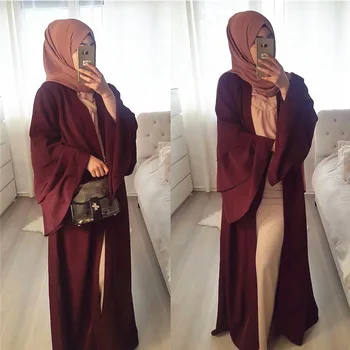 Gara Šifona Musulmaņu Abayas Kleita Sievietēm Atvērt Abaya Islāma Taures Piedurknēm, Elegants Jauns Modes Halāti, lai Dubaija Drēbes