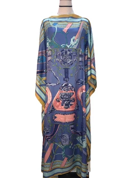 Garums 130cm Krūtis 130 cm elegants apdrukāta zīda Caftan dāmu kleitas, Brīvs Stils Dashiki Āfrikas Musulmaņu sieviešu garās kleitas