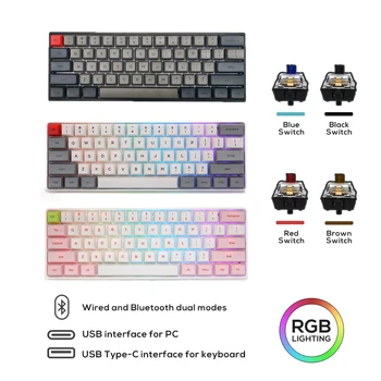 GK61 Mehāniskā Tastatūra Bluetooth SK61S Bezvadu un Vadu Spēļu RGB Backlit Ūdensizturīgs DATORA Darbvirsmas Klēpjdatoru Macbook Spēlētājs, teclado
