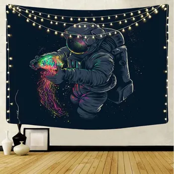GOANG macrame sienas karājas ūdens krāsu psychedelic gobelēns sienas bērnu sapnis astronauts guļamistaba dekorēšana sienas gobelēns