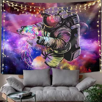 GOANG macrame sienas karājas ūdens krāsu psychedelic gobelēns sienas bērnu sapnis astronauts guļamistaba dekorēšana sienas gobelēns