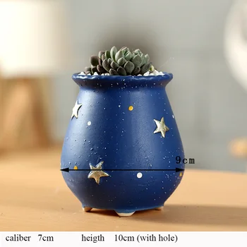 Golden Star un Blue Krāsa Puķu Pods Sulīgs Kaktusu Podu Augu Dārza Keramikas Pods Āra Dārza Mājas
