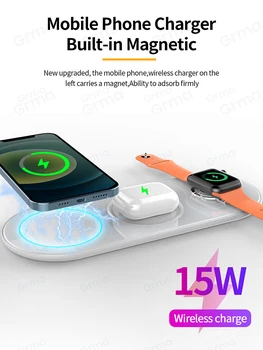 Grma 15W Mag Magnētisko 3 In 1 Bezvadu Lādētājs Apple iPhone 12 Mini 11 Pro X XS Max Qi 3.0 Maksas AirPods Pro Skatīties