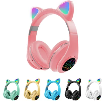 Gudrs Kaķis Bluetooth 5.0 Bezvadu Austiņas Hifi Mūzika Stereo Bass Austiņas LED Gaismas Mobilo Telefonu Meitene Meita Austiņas PC