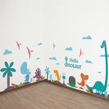 Gudrs sveiki dinozauru sienas uzlīmes, guļamistaba bērnistaba mājas rotājumi karikatūra dzīvniekiem, sienas uzlīmes diy plakāti pvc sienas māksla