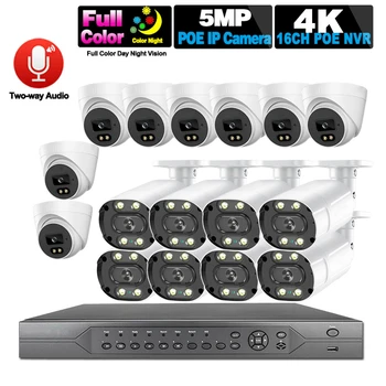 H. 265 CCTV Drošības Kameras Sistēmas Komplekts 16ch POE 5MP VRR 4K Āra HD Krāsa Nakts Redzamības Video Novērošanas IP Kameras Sistēmas Komplekts