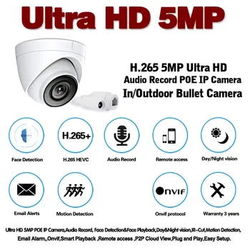 H. 265 IP CCTV Drošības Kameras Telpās Dome POE HD 5MP 2MP Video Novērošanas Kameras, Infrasarkano Nakts Redzamības IP Cam Uzstādīt XMEXY ONVIF