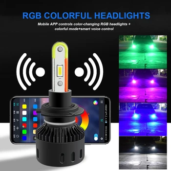 H7 Led RGB Lukturu Krāsains ar RGB Gaitas Gaismas APP Bluetooth Kontroles Multicolor Miglas Lukturi, Spuldzes, Lampas Automašīnas Kravas automašīnu