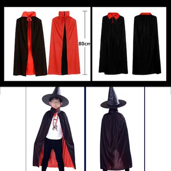Halloween Apmetnis Melns Sarkans Velns Kostīms Pieaugušo&Bērnu Unisex Vampīru Cape Masku Tērpu Dubultā sānu 80cm-150cm Puse Piegāde